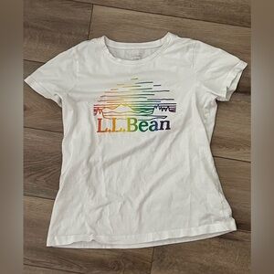 White L.L.Bean cotton tee shirt with rainbow logo